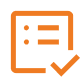 Orange icon of a checklist document with bullet points and a prominent checkmark.